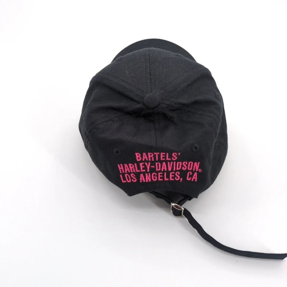 Harley-Davidson Bartels' Los Angeles CA Black Adjustable Baseball Cap Hat Pink